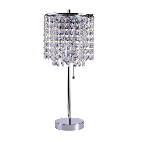 20" Silver Metal Bedside Table Lamp With Clear Drum Shade