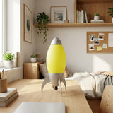 11" Yellow And Silver Acrylic And Metal Rocket Shaped Bedside Lamp
