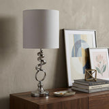 22" Nickel Bedside Table Lamp With Off White Drum Shade
