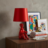 21" Red Bedside Table Lamp With Red Empire Shade