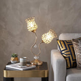 19" Gold Two Light Bedside Table Lamp With Clear Novelty Shade