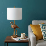 26" Gold Flamingo Table Lamp With White Drum Shade