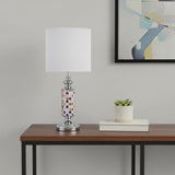24" Silver Bedside Table Lamp With White Drum Shade