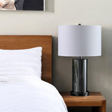 21" Glass LED Cylinder Table Lamp with Nightlight and White Drum Shade