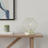 10" Gold Bedside Table Lamp With Gold Cage Shade