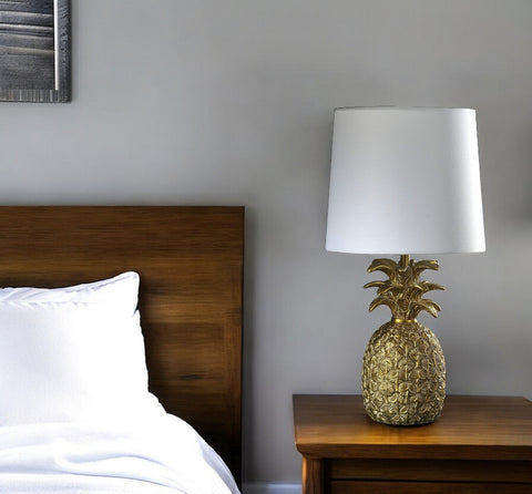 17" Gold Pineapple Table Lamp With White Empire Shade