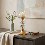 18" Gold and Faux Crystal Bling Tabletop Hurricane Candle Holder