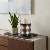 22" Bronze and Silver with Pearls Tabletop Hurricane Candle Holder