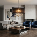 Contempo Silver Ceiling Lamp with Black Shade and Crystal Accents