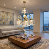 Two Tier Crystal and Brass Hanging Chandelier Light