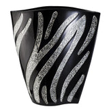 14" Black And Silver Striped Wavy Polyresin Table Vase