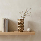 14" Polyresin Gold Geometric Cylinder Table Vase