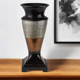 18" Espresso Silver and Gold Striped Urn Polyresin Table Vase