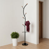 76-Inch-Long Billie Black Tree Coat Rack Walnut Hooks w Umbrella Stand