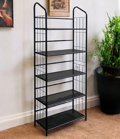 64" Black Metal Five Tier Bookcase