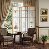 70" Brown And White Heavy Duty Rice Paper Folding Three Panel Screen Room Divider