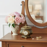 9" Bronze Gold And White Resin Floral Scroll Jewelry Box With Lacquer and High-Gloss Finishes