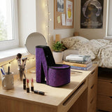9" Purple And Black Glitter Velvet High Heel Jewelry Box
