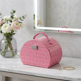 9" Hot Pink And Gold Faux Leather Abstract Scroll Jewelry Box Travel Case With Mirror