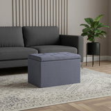 17" Dark Gray And Gray Linen Tufted Ottoman With Storage