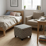 25" Black and White And Black Polyester Blend Geometric Ottoman With Storage