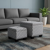 17" Set of Two Gray And White And Black Polyester Blend Tufted Ottoman With Storage