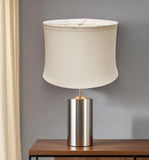 17" Snow Drum Trimmed Linen Lampshade