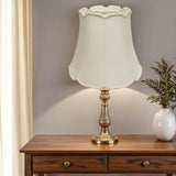 16" White Empire Slanted Cylinder Scroll Edge Silk Lampshade