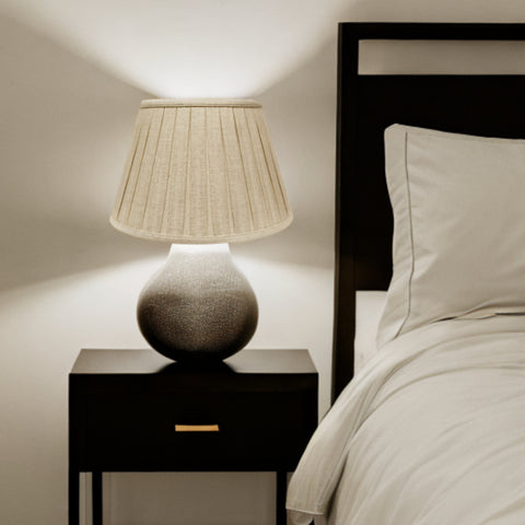 14" Cream Slanted Linen Lampshade with Box Pleat