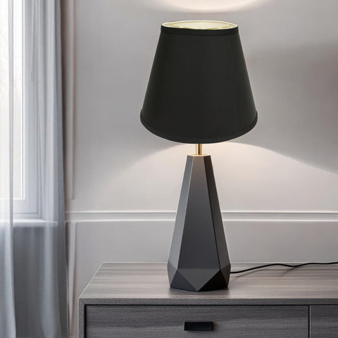 14" Black with White  Empire Deep Slanted Shantung Lampshade