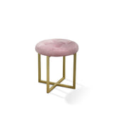 17" Pink Tufted Velvet and Gold Stool