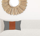 12" X 20" Black And Brown Houndstooth Zippered Handmade Polyester Lumbar Pillow Cover