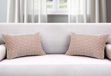 Set of Two 12" X 20" Red and White Houndstooth Fabric Lumbar Throw Pillows