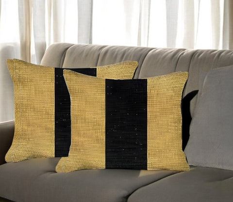 Set Of Two 18" X 18" Yellow And Black Geometric Zippered Handmade Polyester Throw Pillow