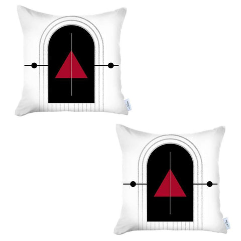 Set Of Two 18" X 18" Black And Red Abstract Zippered Handmade Polyester Throw Pillow