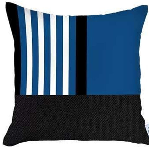 Set of Four 18" Blue Black And White Fabric Striped Throw Pillows