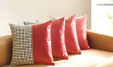 Set of Four 18" Red Black and White Houndstooth Fabric and Faux Leather Throw Pillows
