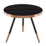 20" Black and Gold Faux Marble And Metal Round Coffee Table