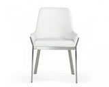 White and Silver Upholstered Faux Leather Dining Arm Chair