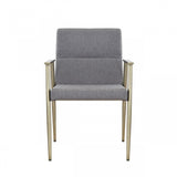 Gray and Antiqued Brass Upholstered Fabric Dining Arm Chair