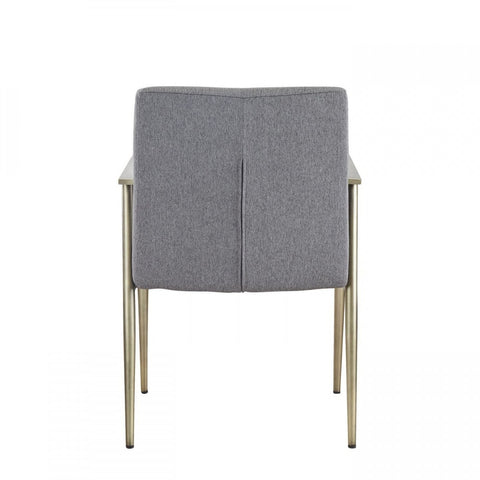 Gray and Antiqued Brass Upholstered Fabric Dining Arm Chair