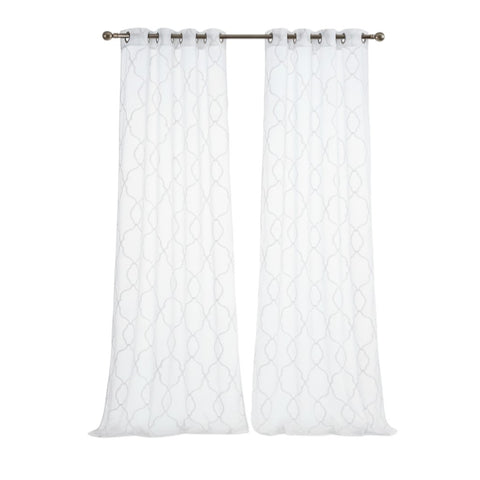 84” White Trellis Pattern Embroidered Window Curtain Panel
