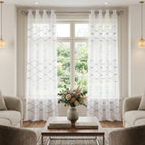 Set of Two 96"  White Wave Embroidered Window Panels