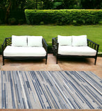 7' X 9' Blue And Gray Abstract Stripe Indoor Outdoor Area Rug