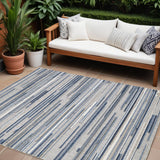 7' X 9' Blue And Gray Abstract Stripe Indoor Outdoor Area Rug