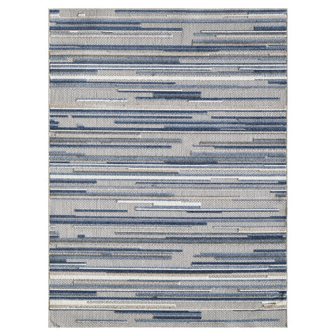 7' X 9' Blue And Gray Abstract Stripe Indoor Outdoor Area Rug