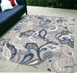 5' X 7' Blue And Gray Floral Indoor Outdoor Area Rug