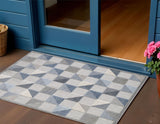 2' X 4' Blue And Gray Geometric Stain Resistant Indoor Outdoor Area Rug