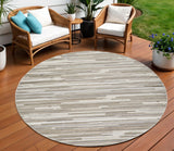 8' Round Gray Round Abstract Stain Resistant Indoor Outdoor Area Rug