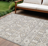 7' X 9' Gray And Ivory Southwestern Stain Resistant Indoor Outdoor Area Rug